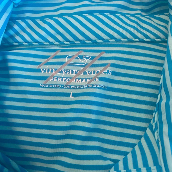 Vineyard Vines Polo Shirt Men Large Blue Striped Performance Golf Whale Stretch - Picture 5 of 7